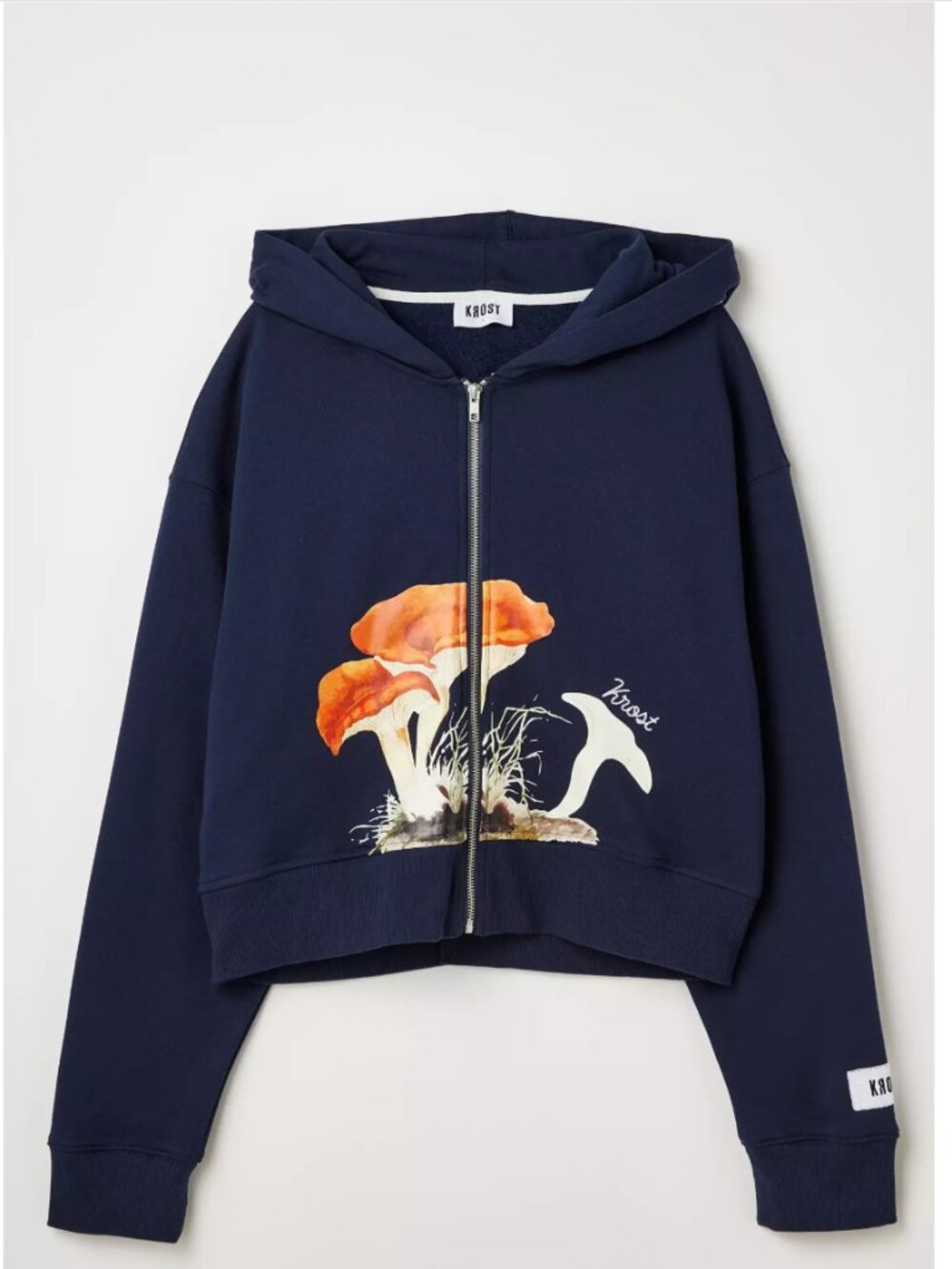 KROST Cropped Mushroom Zip Hoodie Sweatshirt Navy Blue Unisex S NWT